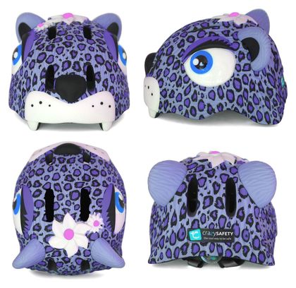 Set casque de vélo pour enfants  antivol et sonnette | Leopard Violet