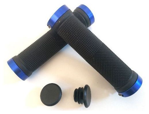 Paire de poignées vélo - double collier - bleu/noir