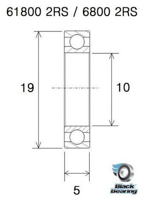 Black Bearing 61800-2RS Max 10 x 19 x 5 mm