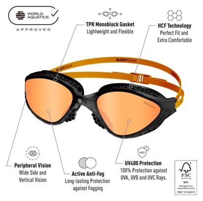BuddySwim Occhiali da nuoto Ozean Nero-Arancione/Arancione