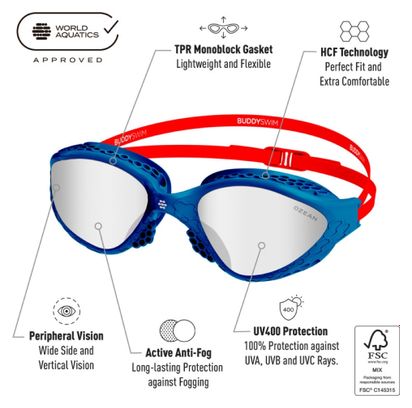 BuddySwim Ozean Zwembril Blauw-Rood/Clear