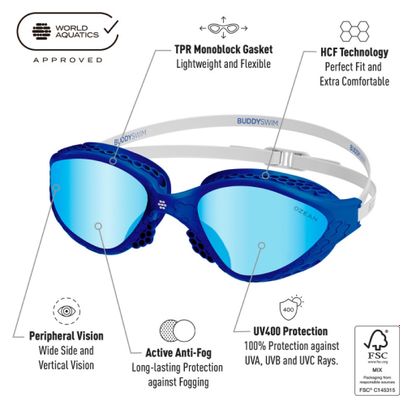 BuddySwim Occhiali da nuoto Ozean Blu-Bianco/Blu