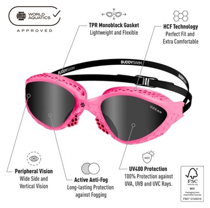 BuddySwim Ozean Schwimmbrille Pink-Schwarz/Smoke