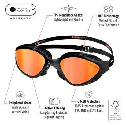 BuddySwim OzeanX Swim Goggles Black/Orange Mirror