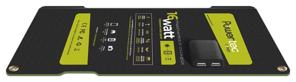 Cargador Solar Portátil Powertec <p> <strong>PTFlap16 Dual USB </strong></p>Verde
