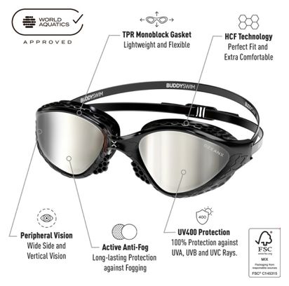Lunettes de natation BuddySwim OzeanX Noir/Silver Mirror