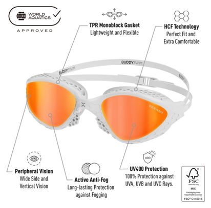 BuddySwim OzeanX Occhialini da nuoto bianco/arancio a specchio