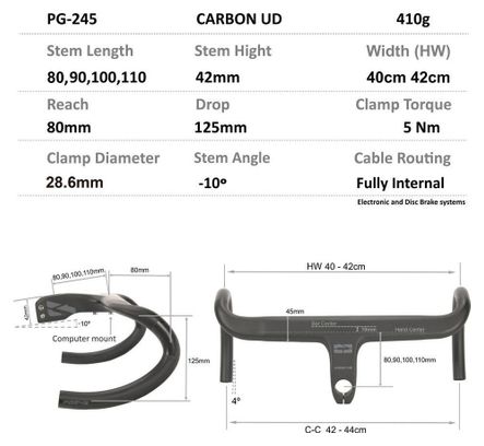Combo cintre/potence Progress PG-245 Carbon Cockpit 42cm Noir 90mm