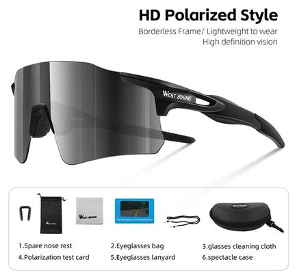 Lunettes de vélo polarisées légères en polycarbonate - noir