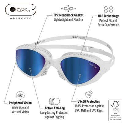 Lunettes de natation BuddySwim OzeanX Blanc/Bleu Mirror