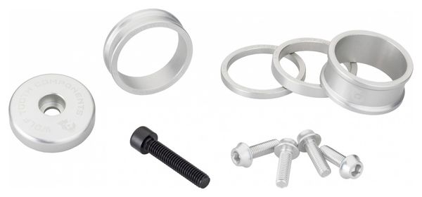 Wolf Tooth Anodized Color Kit (Headset Spacers, Stem Cap, Water Bottle Cage Bolts) Silver