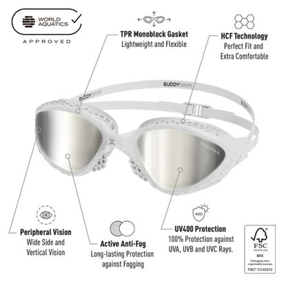 BuddySwim OzeanX Swim Goggles White/Silver Mirror