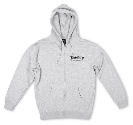 Thrasher Logo Zip Hood Sweat Grey