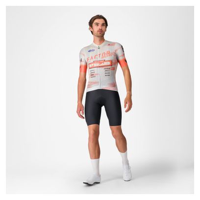 Maillot Castelli Buff Megamo 2025 Aero Race 8.0 Manches Courtes Blanc Gris Bleu