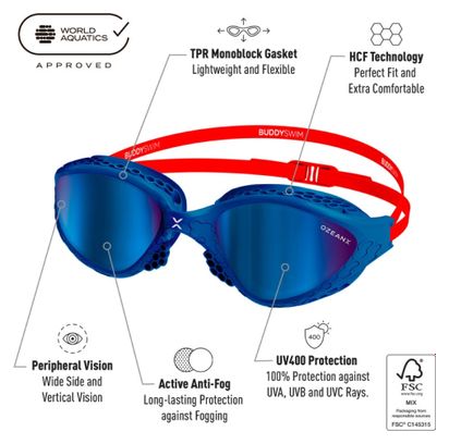 BuddySwim OzeanX Occhiali da nuoto Blu-Rosso/Blu a specchio