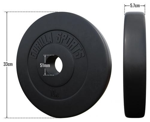 Disques Olympiques en plastique - 50/51mm | De 1 25 KG à 15 KG et disponible en lot - Poids : 2 x 10 KG