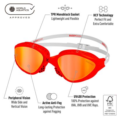 BuddySwim OzeanX Occhiali da nuoto rosso-bianco-arancio a specchio