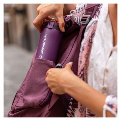 Taza con aislamiento de color morado mate con tapa abatible de Lifeventure