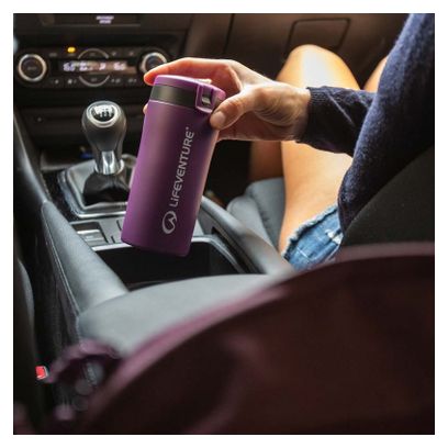 Taza con aislamiento de color morado mate con tapa abatible de Lifeventure