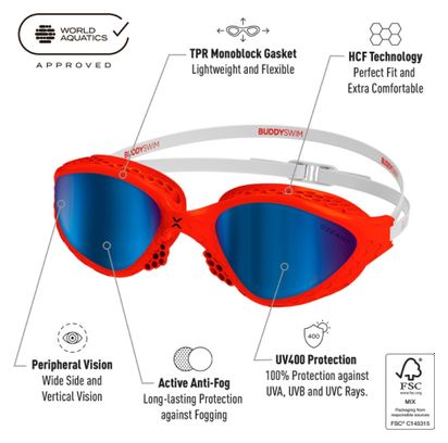 BuddySwim OzeanX Zwembril Rood-Wit/Blauw Spiegel