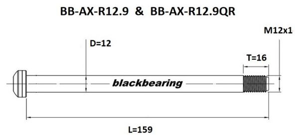 Black Bearing QR Achteras 12 mm - 159 - M12x1 - 16 mm
