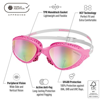 BuddySwim OzeanX Swim Goggles Pink-White/Iridium Mirror