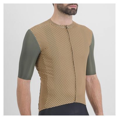 Maillot Sportful Checkmate de manga corta Verde/Beige