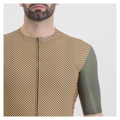 Maillot Sportful Checkmate de manga corta Verde/Beige