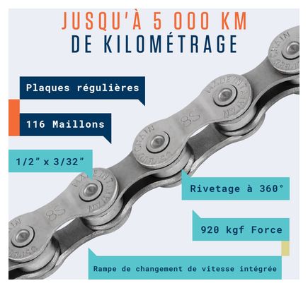 Alphatrail Chaîne Vélo 5-8V – 116 maillons  compatible Shimano/SRAM