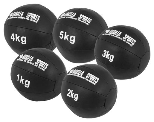 Médecine Ball Gorilla Sports Cuir Synthétique de 1kg à 10kg - Poids : LOT DE 5