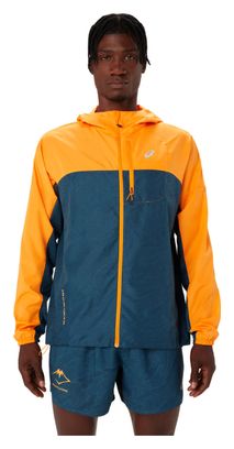 Asics Fujitrail Packable Windbreaker Jacket Orange Blue