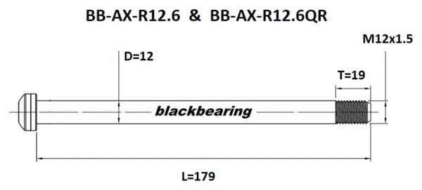 Rear Axle Black Bearing QR 12 mm - 179 - M12x1.5 - 19 mm