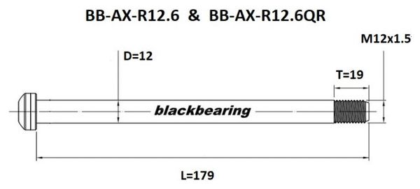 Black Bearing QR Achteras 12 mm - 179 - M12x1.5 - 19 mm