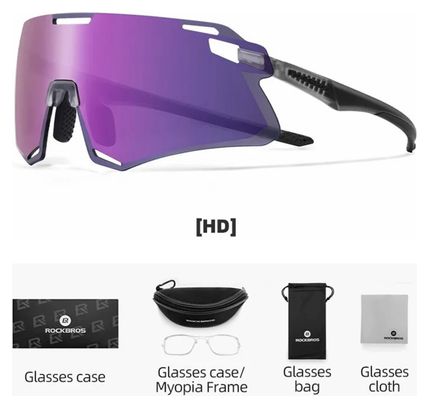 Lunettes de cyclisme légères- Gris transparent + lentille HD violet