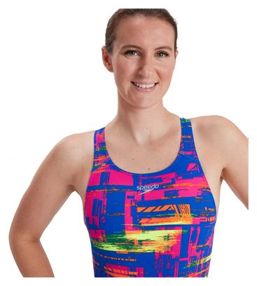 Einteiliger Badeanzug für Frauen Speedo Allover RecordBreaker Blau Rosa