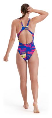 Einteiliger Badeanzug für Frauen Speedo Allover RecordBreaker Blau Rosa