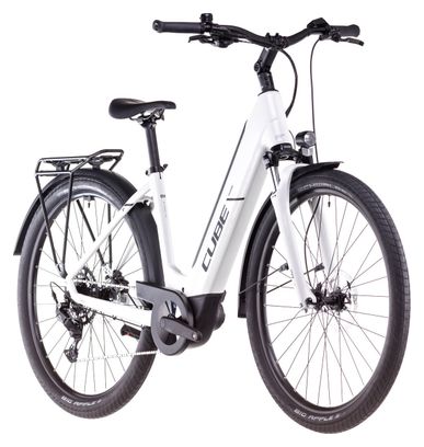 Cube Touring Hybrid One 500 Easy Entry Bicicletta elettrica ibrida Shimano Cues 9S 500 Wh 700 mm Cotone Bianco Grigio 2025