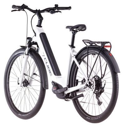 Cube Touring Hybrid One 500 Easy Entry Bicicletta elettrica ibrida Shimano Cues 9S 500 Wh 700 mm Cotone Bianco Grigio 2025