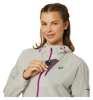 Women's Asics Fujitrail Waterproof Jacket Pink Beige