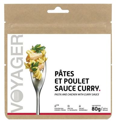 Repas Lyophilisé Voyager Pâtes et Poulet sauce Curry 80g