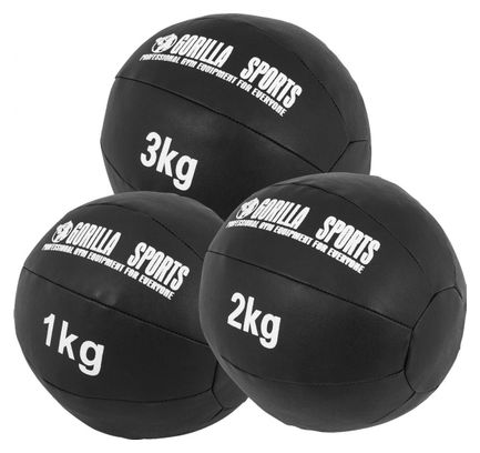 Médecine Ball Gorilla Sports Cuir Synthétique de 1kg à 10kg - Poids : LOT DE 3  (1  2 et 3 KG)