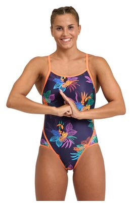 Women's 1-Piece Swimsuit Arena Fall Leaves Booster Back Blue
