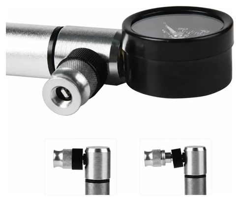 Pompe Velkyne Mini à Main 160 PSI Manomètre Aluminium Compatible Presta Schrader Noir