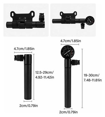 Pompe Velkyne Mini à Main 160 PSI Manomètre Aluminium Compatible Presta Schrader Noir