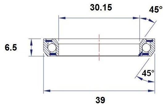 Black Bearing B4 Cuscinetto dello sterzo 30,15 x 39 x 6,5 mm 45/45 °