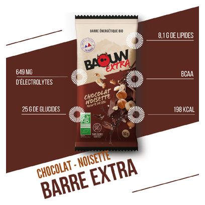 Baouw Extra Chocolade / Hazelnoot Energiereep 50g