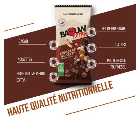 Baouw Extra Chocolade / Hazelnoot Energiereep 50g