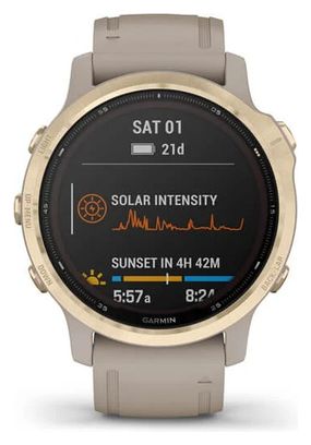 Garmin fenix 6S - Pro Solar Edition GPS Watch Light Gold with Light Sand Band