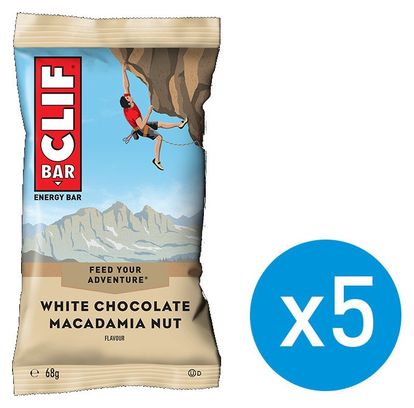 5 Barres énergétiques CLIF BAR Chocolat blanc Noix de Macadamia 68g