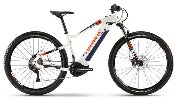 Haibike SDuro HardNine 5.0 MTB rígida eléctrica Shimano Deore 10S 500 Wh 29 &#39;&#39; Plus Blanco Naranja Azul 2020